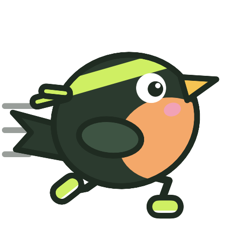 A round running bird wearing a lime sweatband
